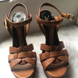 Saint Laurent platform tribute sandals 105 mm brown/tan